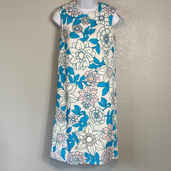 Chic Floral Midi Dress - Blue and Pink - Picture 1 of 8
